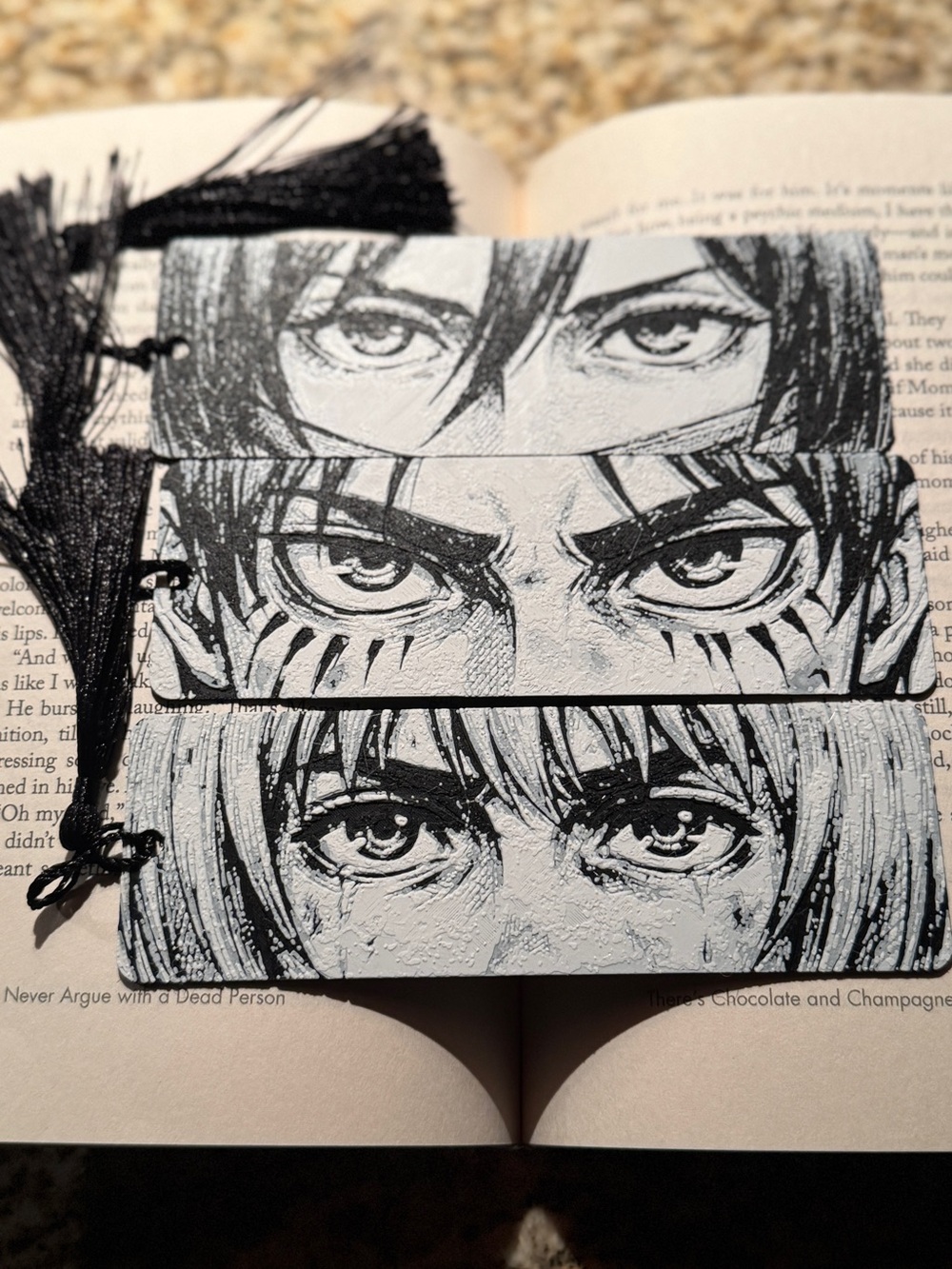 Attack on Titan Bookmarks with Tassels Set of 3 - Armin, Mikasa, and Eren